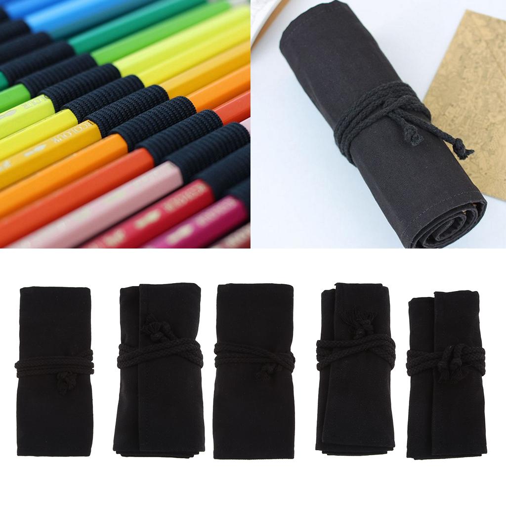 2xCanvas Colored Pencils Wrap Roll Up Case Organizer Pen Bag Pouch 244x195x3mm