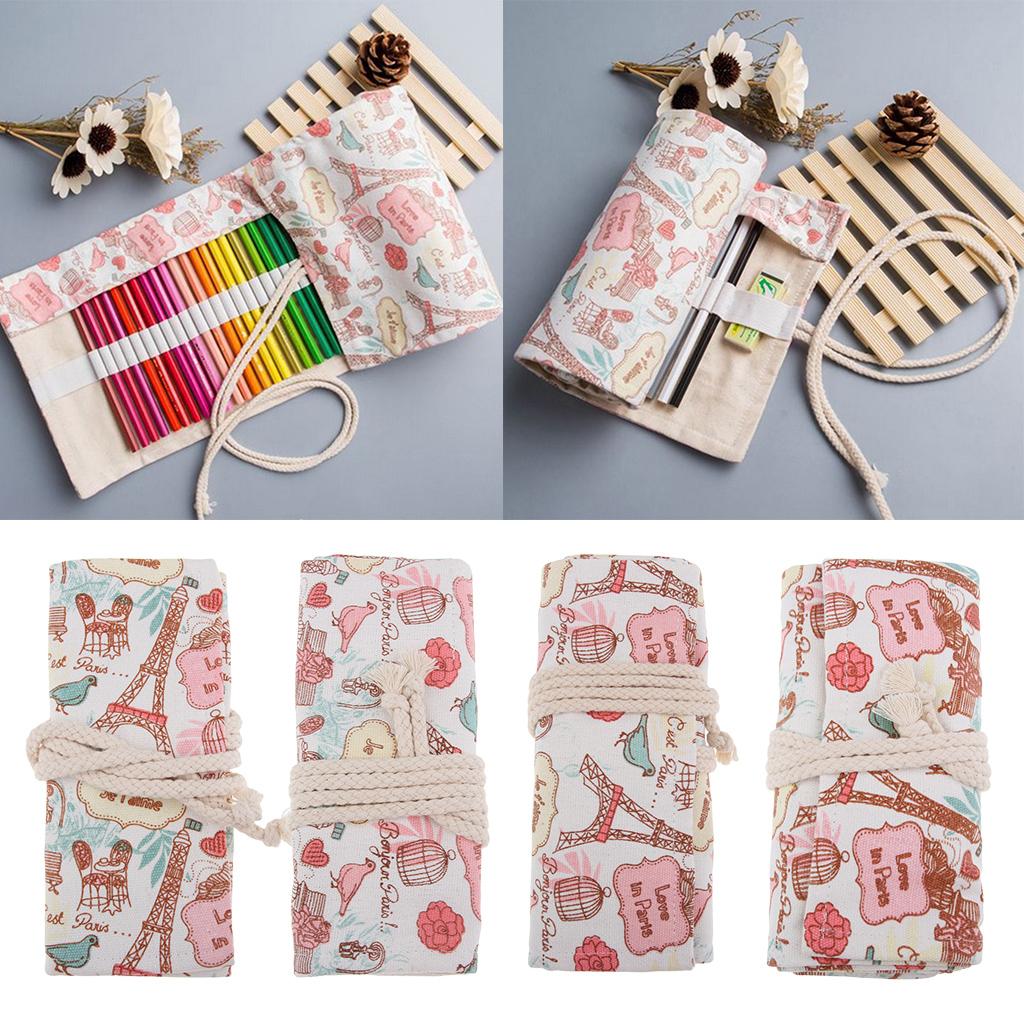 3xCanvas Pencil Bags Case Painting Brush Pouch Roll Up Holders TOWER 12 holes