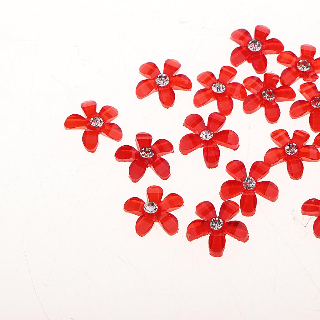 4x20 Flowers Flatback Button Rhinestone Embellishments for Wedding Red