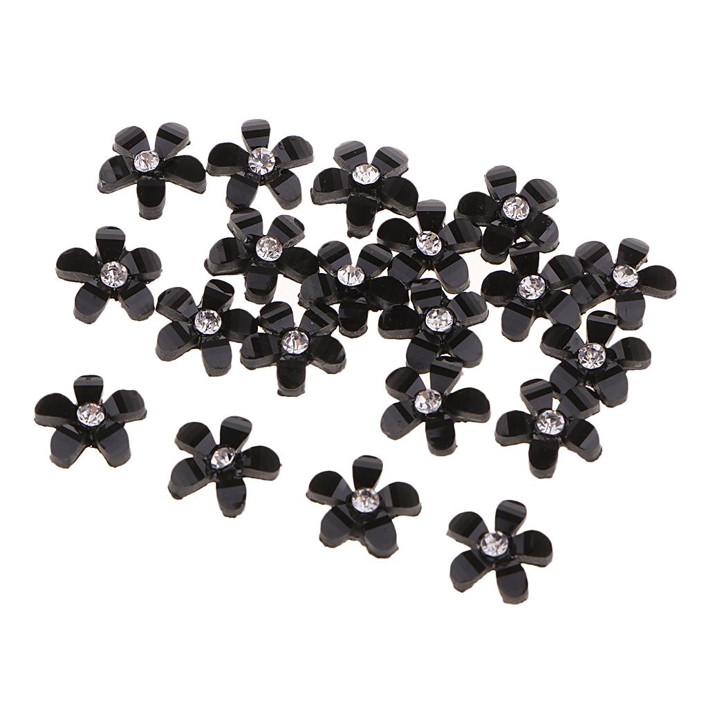 4x20 Flowers Flatback Button Rhinestone Embellishments for Wedding Black