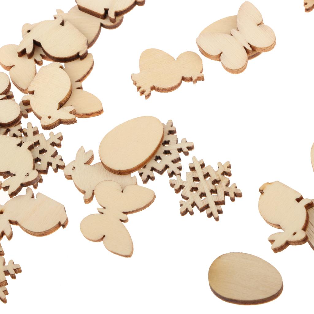 5x50Pcs Unfinished Wood Pieces Cutouts Animals Wooden Shapes for Crafts Decor