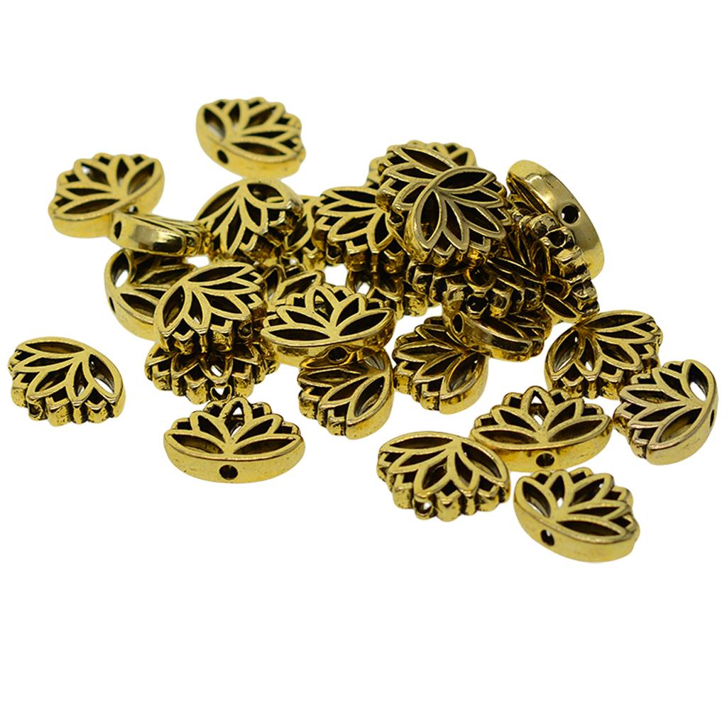 4x30x Retro Hollow out buddha yoga lotus flower metal spacer bead Antique Gold