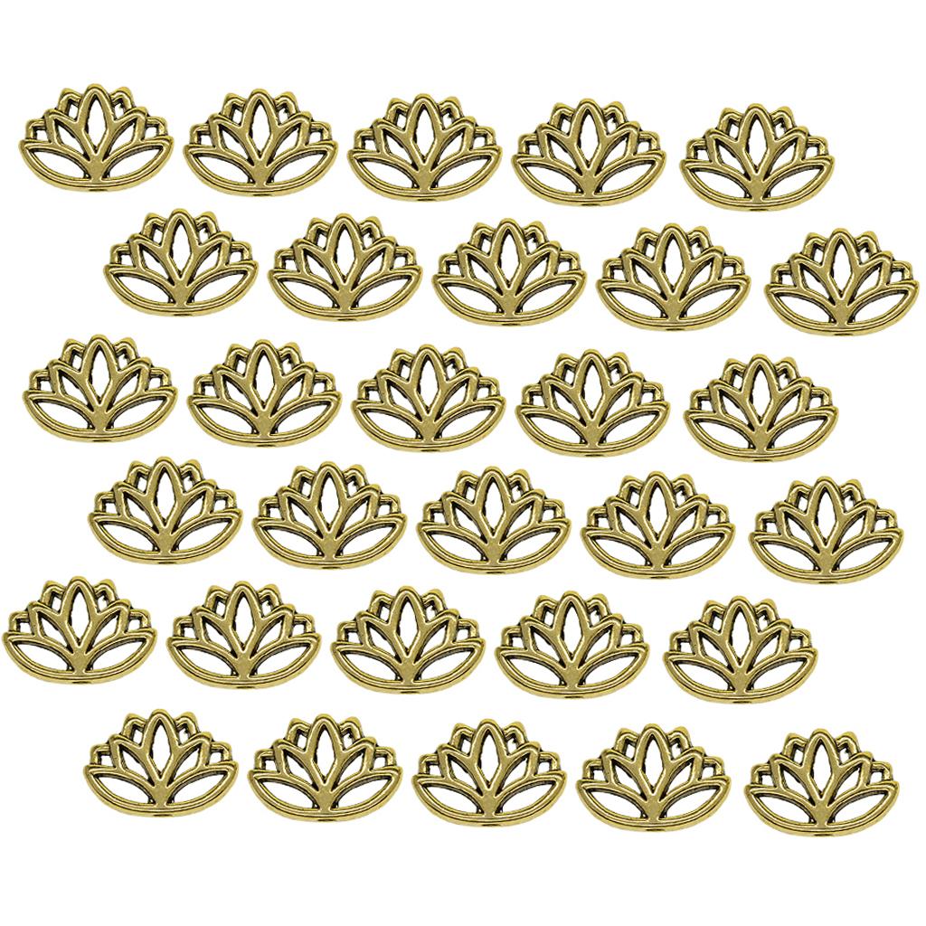 4x30x Retro Hollow out buddha yoga lotus flower metal spacer bead Antique Gold