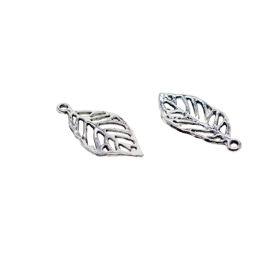 2x50 Pieces Filigree Leaf Charms Pendant Jewelry DIY Making Tibet Silver