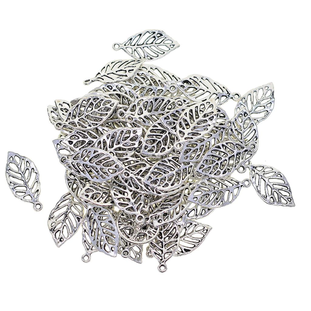3x50 Pieces Filigree Leaf Charms Pendant Jewelry DIY Making Tibet Silver
