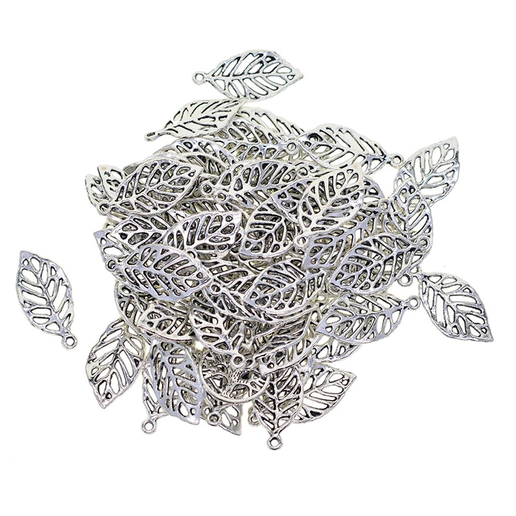 3x50 Pieces Filigree Leaf Charms Pendant Jewelry DIY Making Tibet Silver