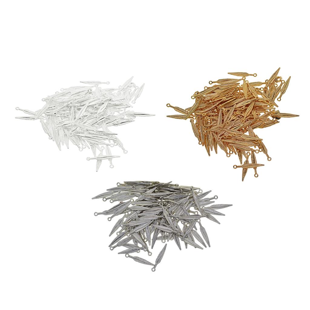 4x100 pcs 3D Feather Leaf Metal Charms pendants Jewelry DIY Making Silver