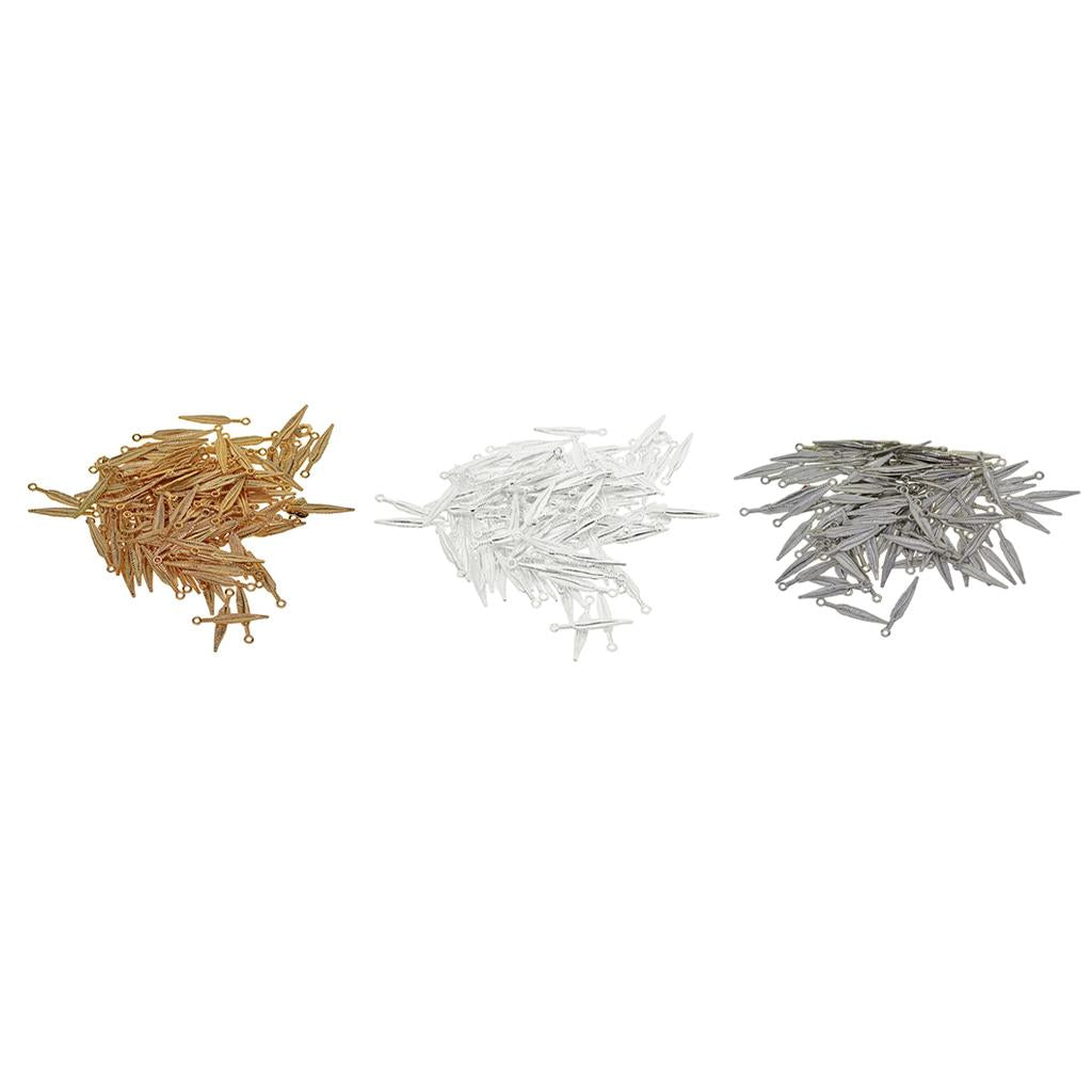 4x100 pcs 3D Feather Leaf Metal Charms pendants Jewelry DIY Making Silver