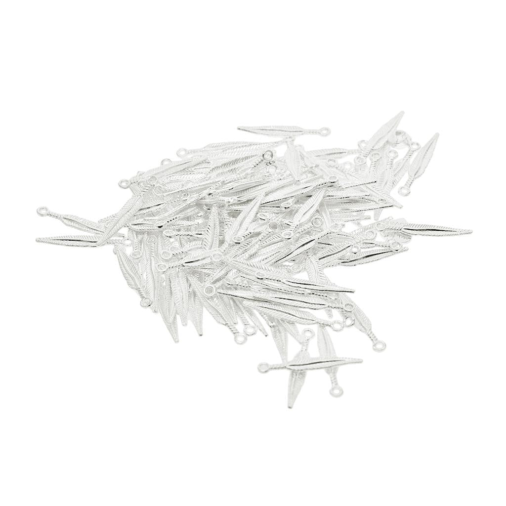 4x100 pcs 3D Feather Leaf Metal Charms pendants Jewelry DIY Making Silver White