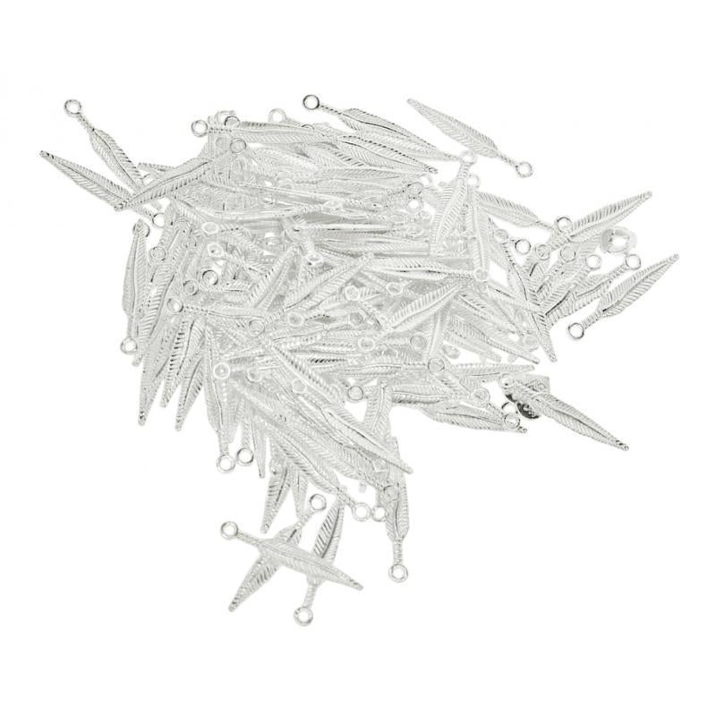 4x100 pcs 3D Feather Leaf Metal Charms pendants Jewelry DIY Making Silver White