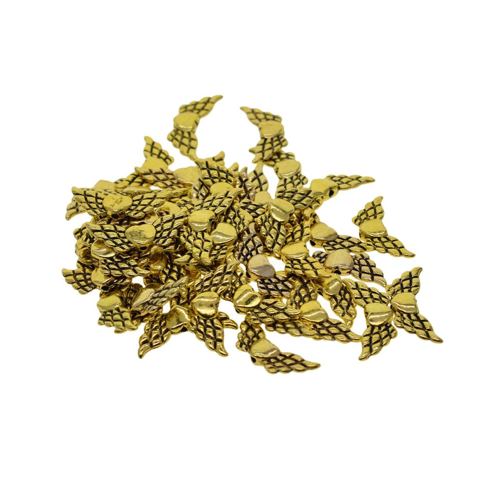 2x50Pcs Antique Gold Metal Angel Wing Heart Spacer Beads Jewelry DIY Making