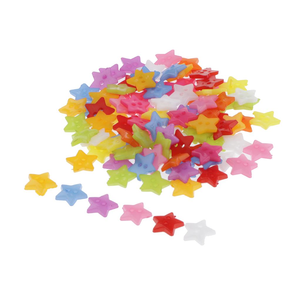 2x100x 15mm Colorful Plastic 2-holes Buttons for DIY Sewing Craft Star