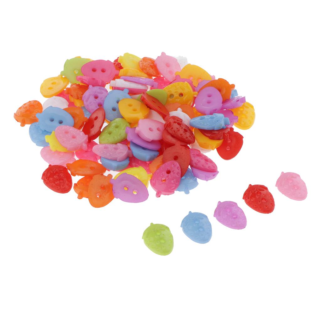 4x100x 15mm Colorful Plastic 2-holes Buttons for DIY Sewing Craft strawberry