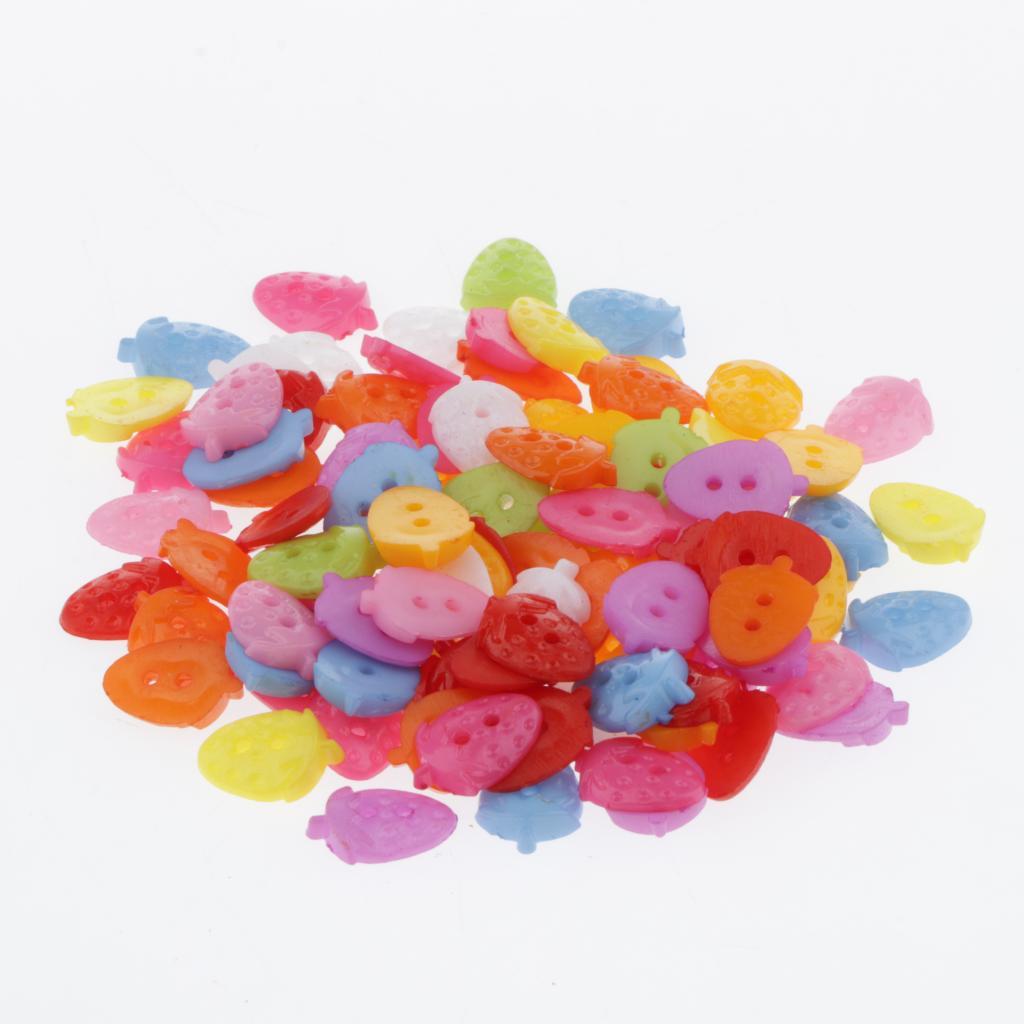 2x100x 15mm Colorful Plastic 2-holes Buttons for DIY Sewing Craft strawberry