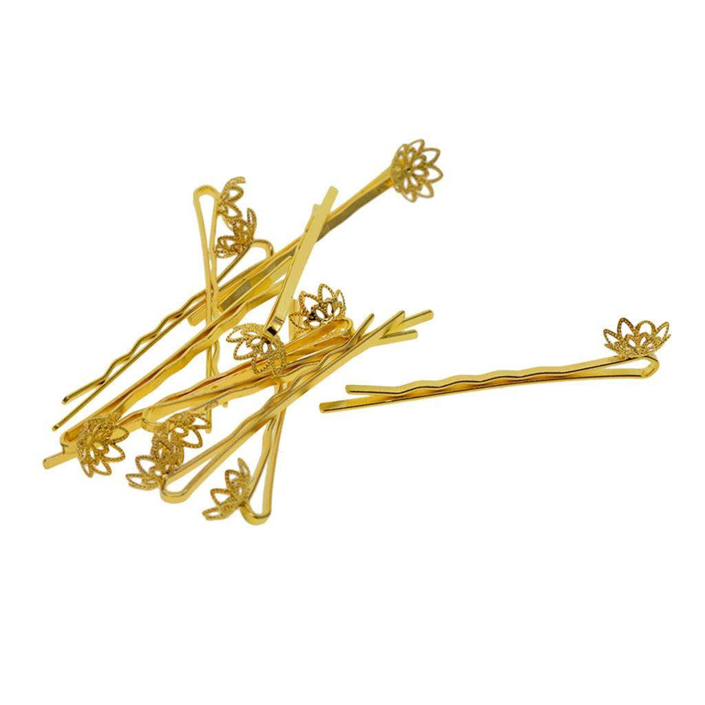 4x10x blank Hair Clip Hair Pin Gothic Filigree round Flower pearl base Gold