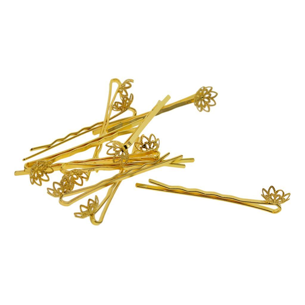 3x10x blank Hair Clip Hair Pin Gothic Filigree round Flower pearl base Gold