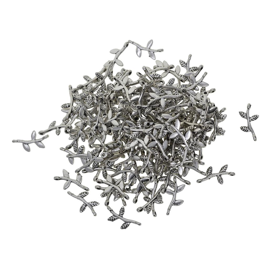 4x100Pcs Tibetan Silver mini 3D Rose Leaf dangle Charms Connector DIY Making