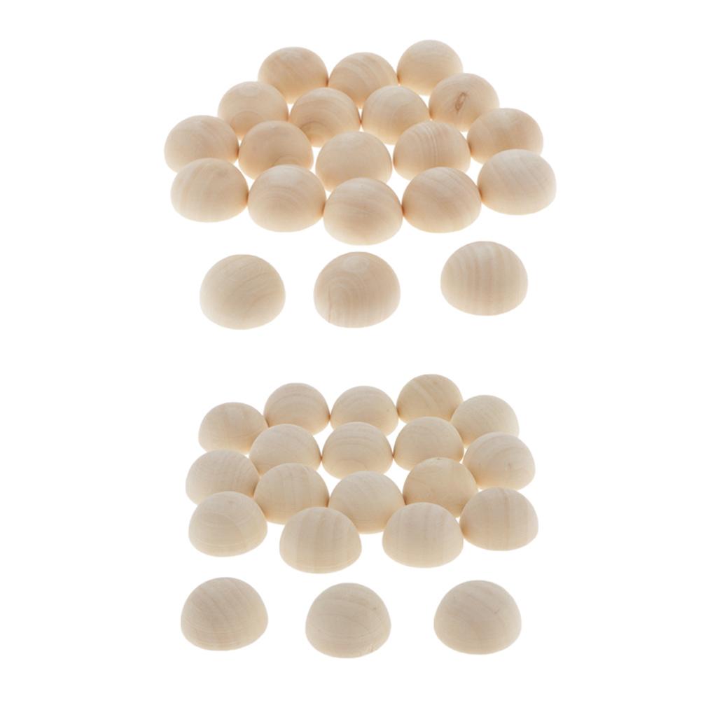 2x20Pcs Half Ball Natural Unfinished Wood For Jewelry Making DIY Crafts 25MM