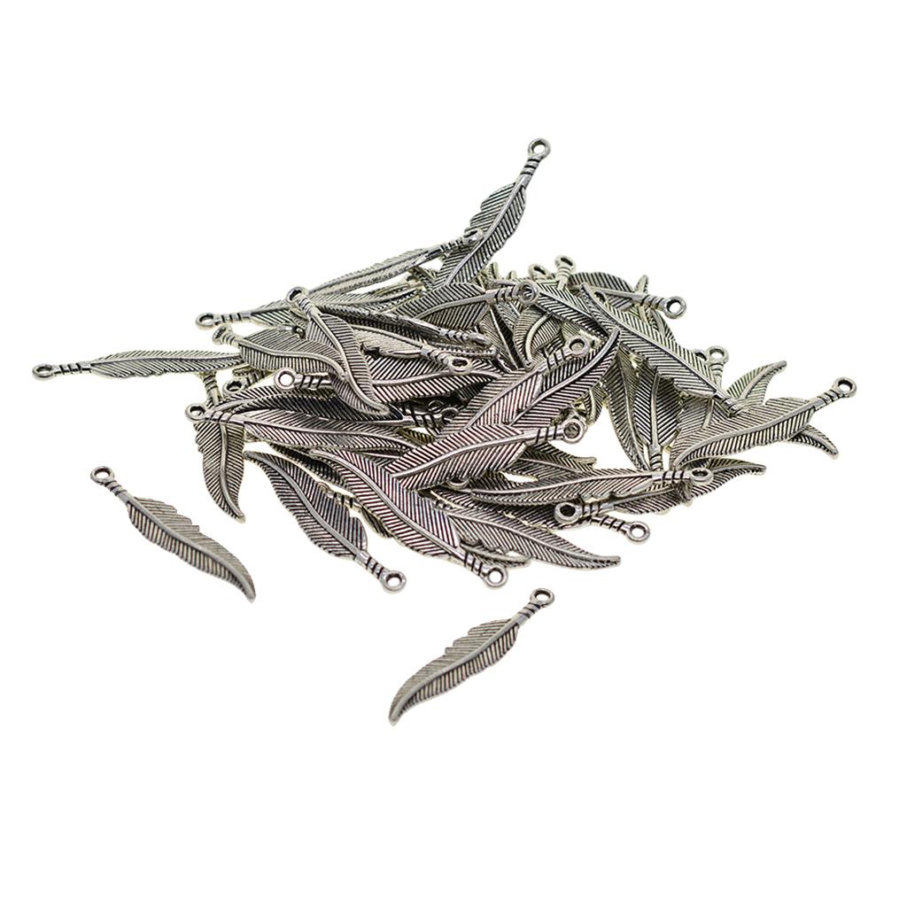 4x50 Pieces Vintage Feather Charm Leaves Pendant for Jewelry Making DIY Craft
