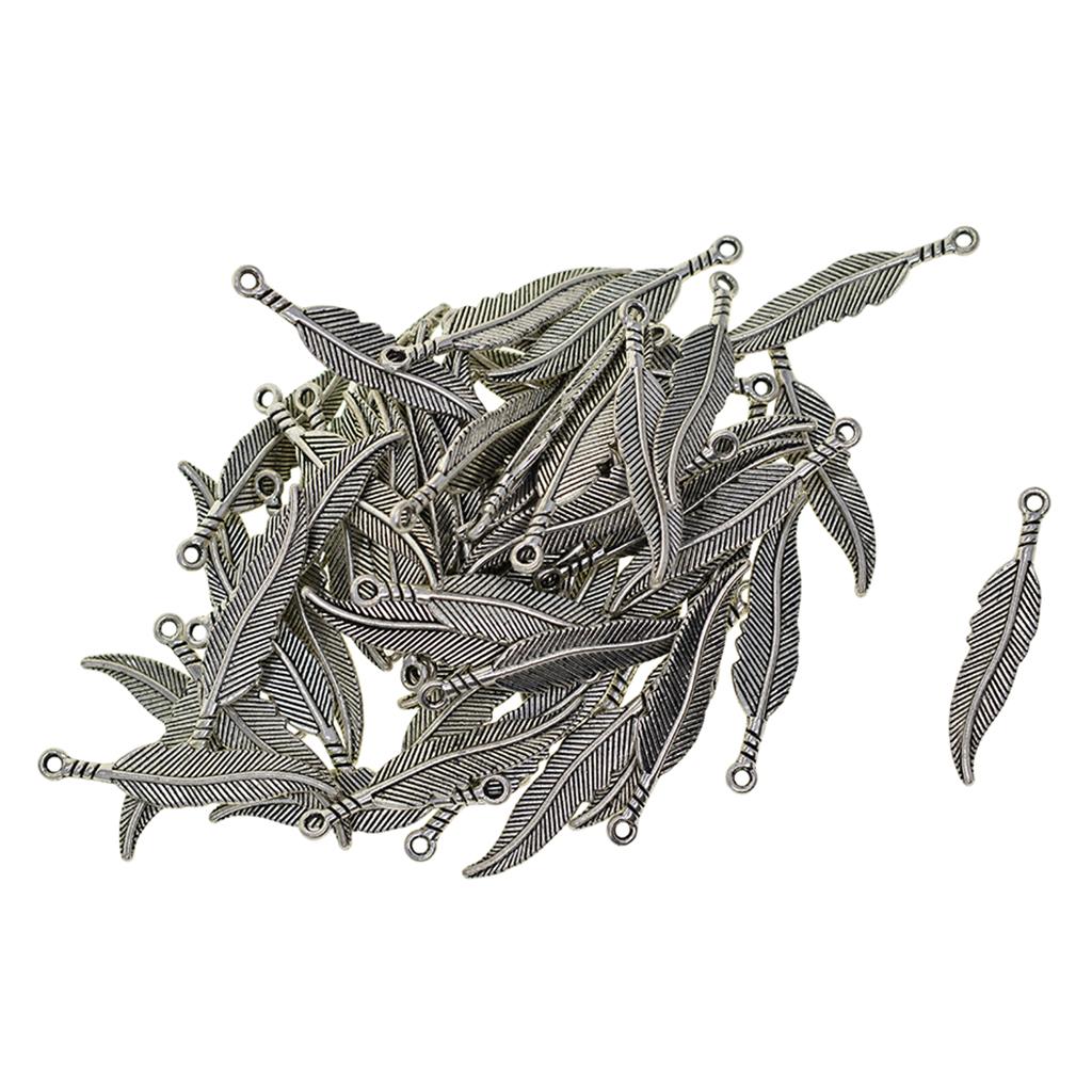 4x50 Pieces Vintage Feather Charm Leaves Pendant for Jewelry Making DIY Craft