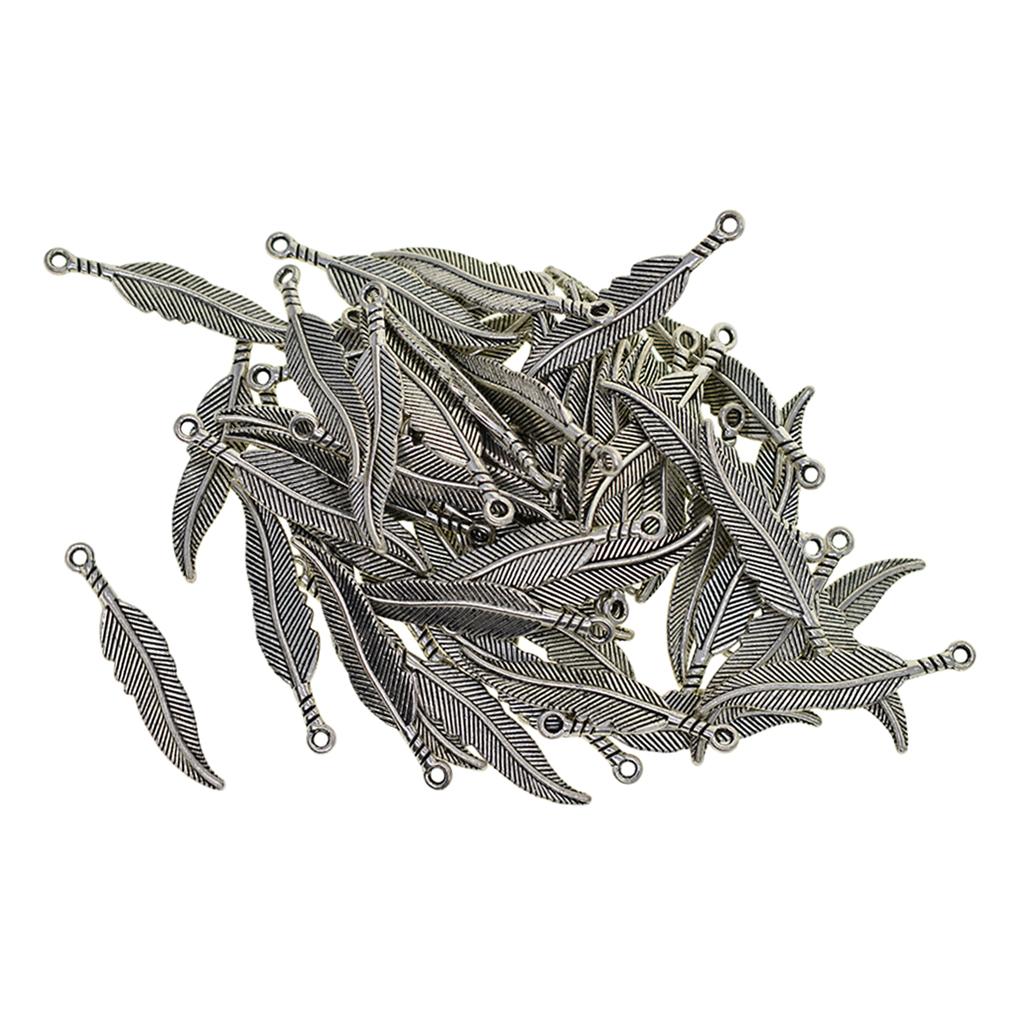 4x50 Pieces Vintage Feather Charm Leaves Pendant for Jewelry Making DIY Craft