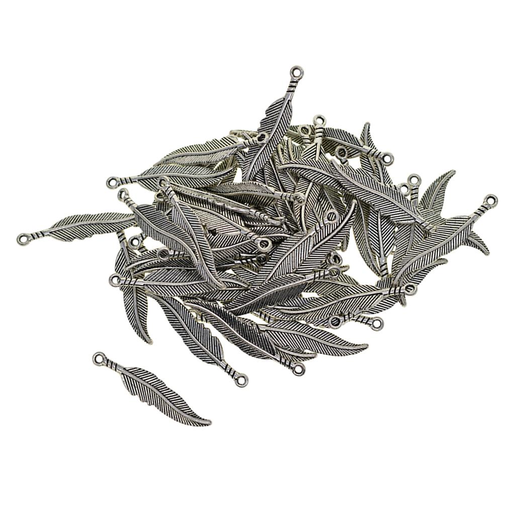 4x50 Pieces Vintage Feather Charm Leaves Pendant for Jewelry Making DIY Craft