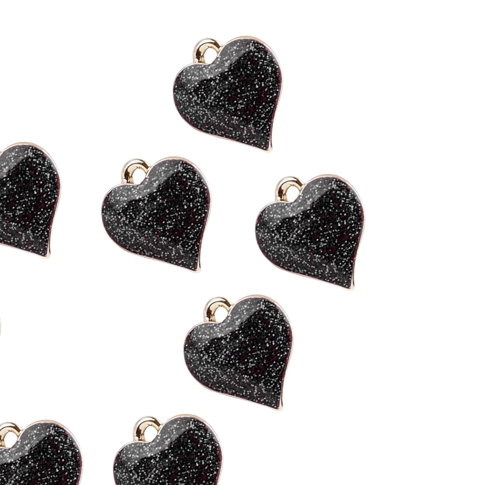 2x10Pcs Charms Shiny Heart Enamel Alloy Pendant DIY-Handmade Jewelry Findings Black