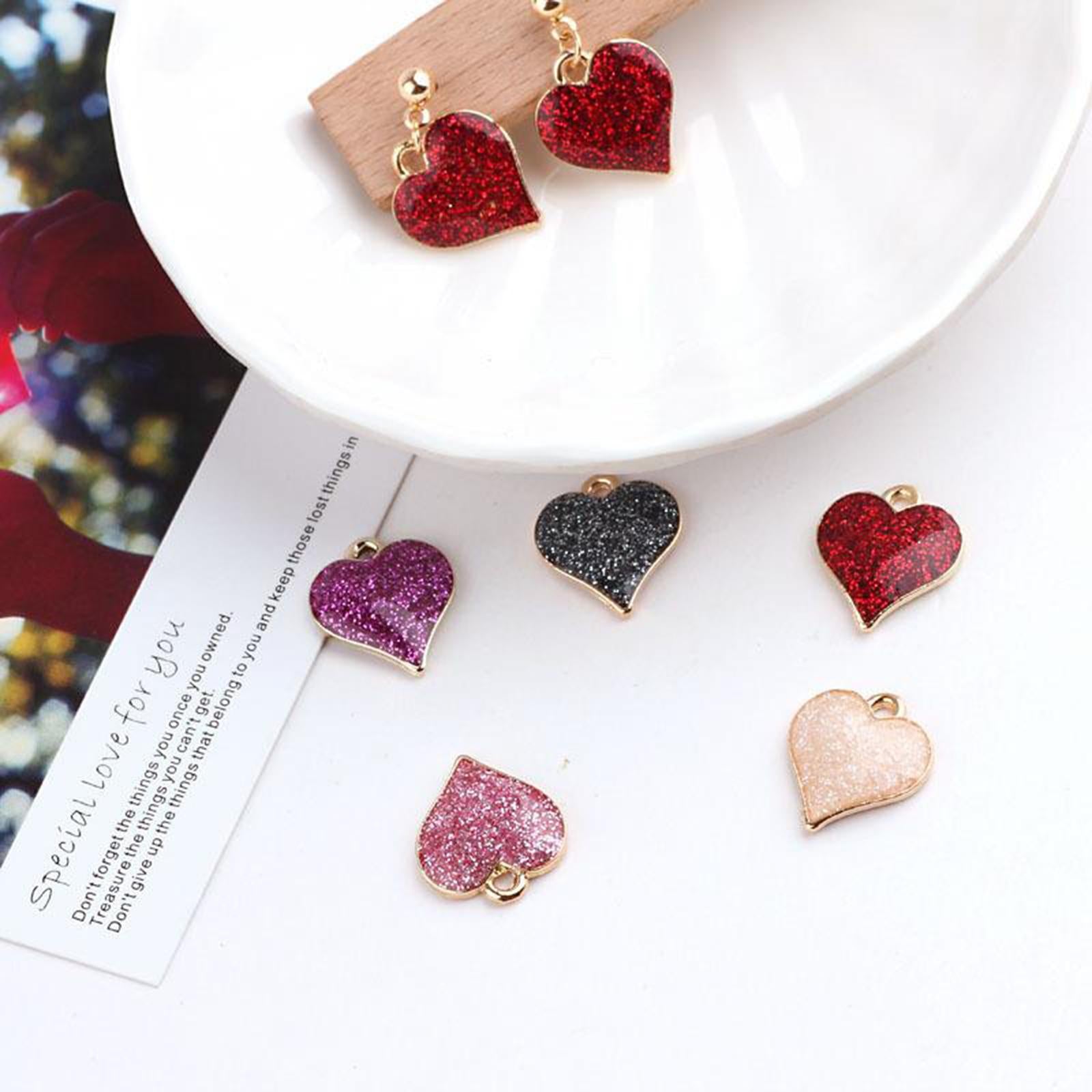 4x10Pcs Charms Shiny Heart Enamel Alloy Pendant DIY-Handmade Jewelry Findings Black
