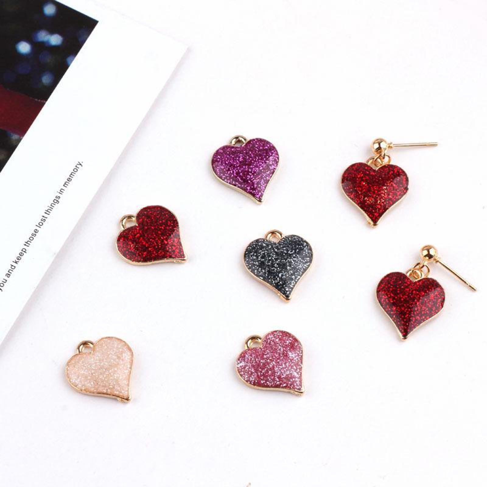 2x10Pcs Charms Shiny Heart Enamel Alloy Pendant DIY-Handmade Jewelry Findings Black