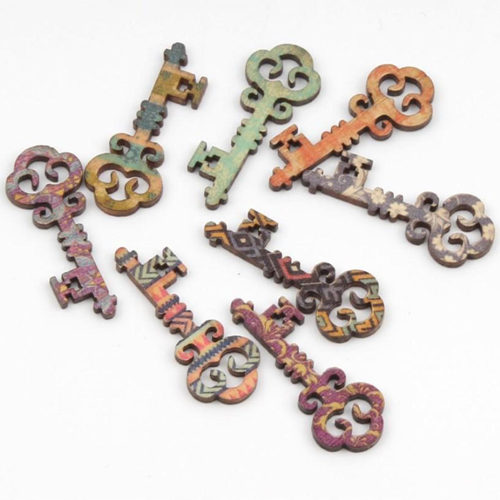 2x50Pieces Wood Key Mini Art Craft Embellishment Cards Bookmark Scrapbooks