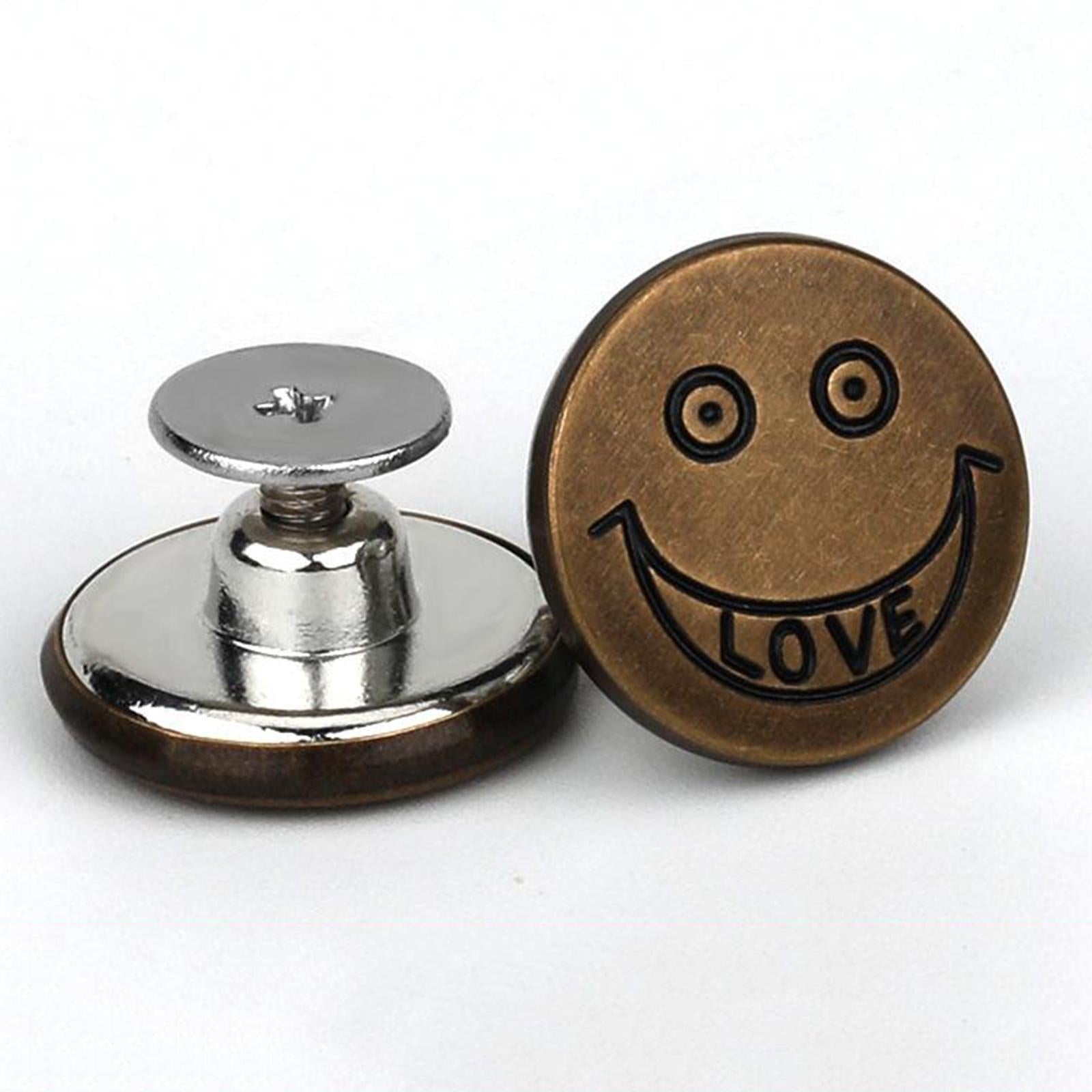 2x3PCS Detachable Jean Buttons Removable Reduce Waist Size for Cowboy Clothing Bronze Smile Face