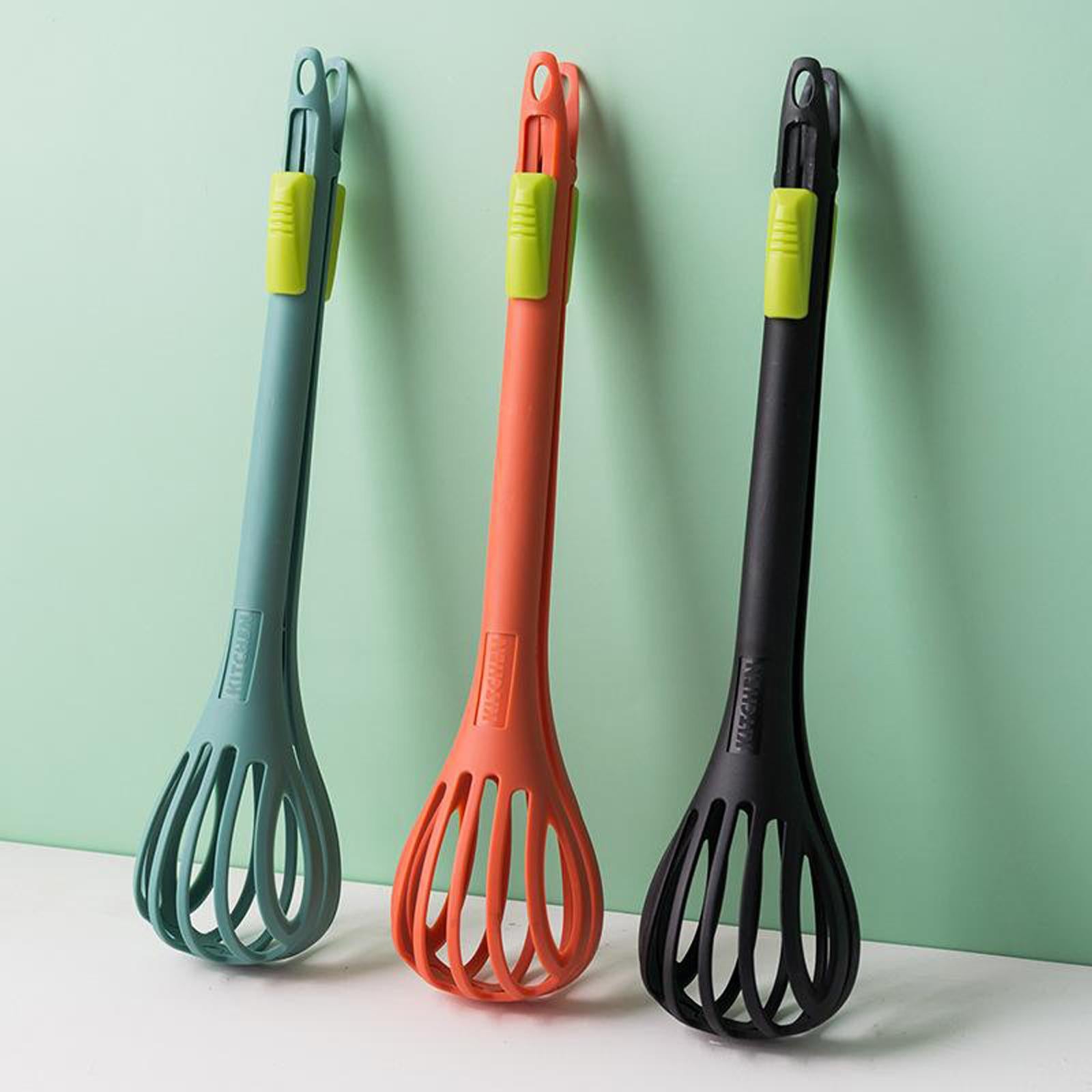 2xEgg Beater 2-in-1 Food Tong Holder Cooking Frother Kitchen Tool Orange