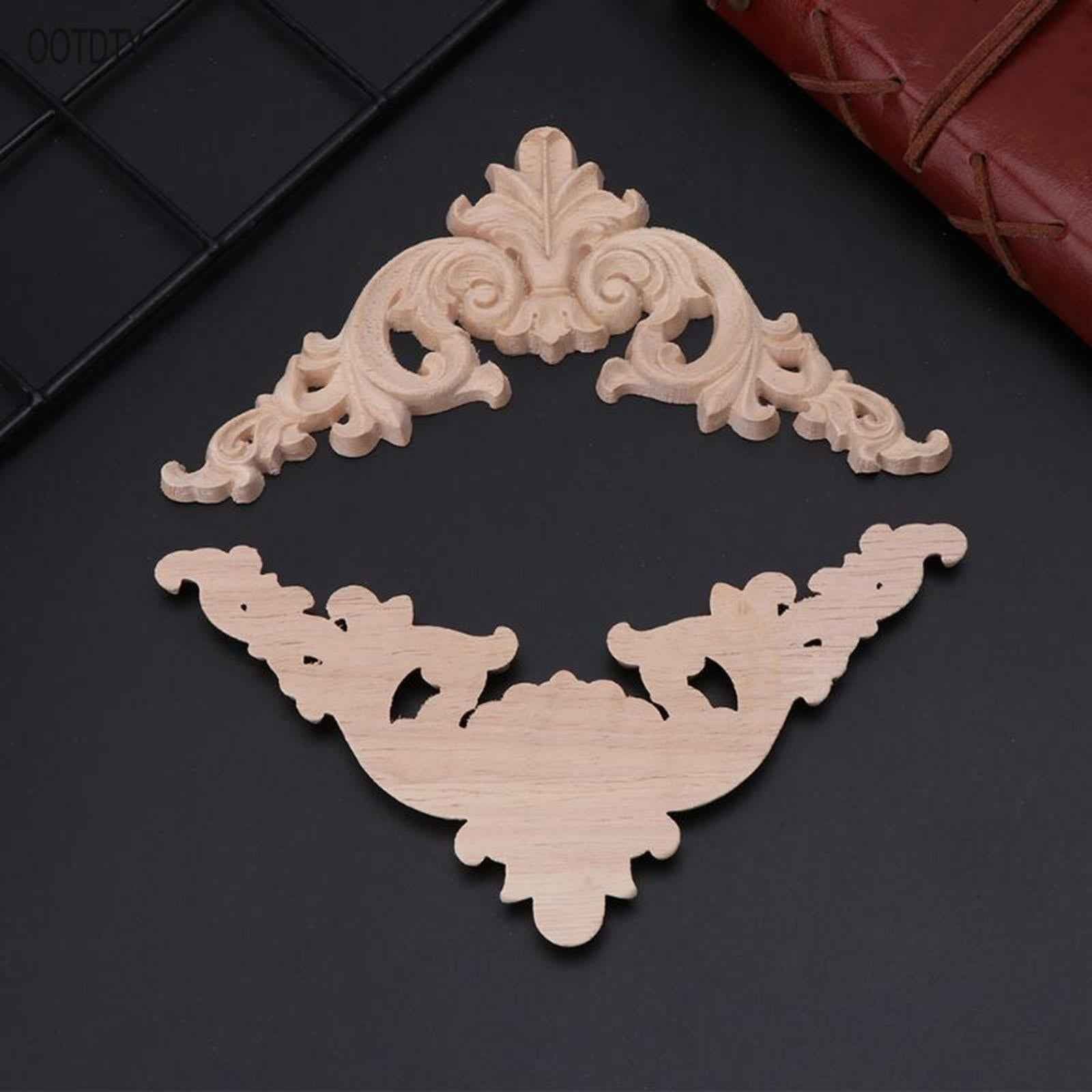 4Pcs Wood Carved Applique Onlay Door Furniture Ornaments Ornamental 12x12CM