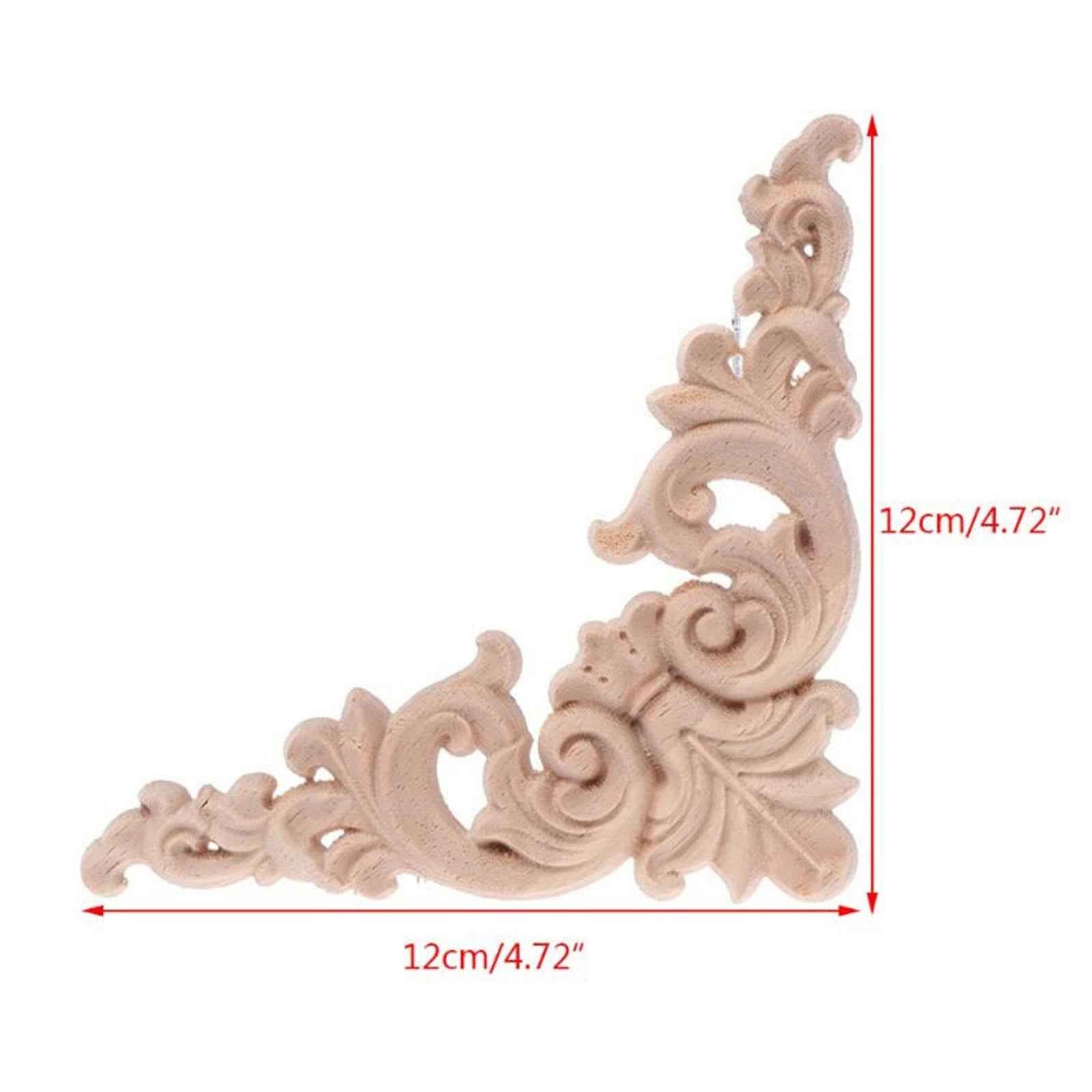 4Pcs Wood Carved Applique Onlay Door Furniture Ornaments Ornamental 12x12CM