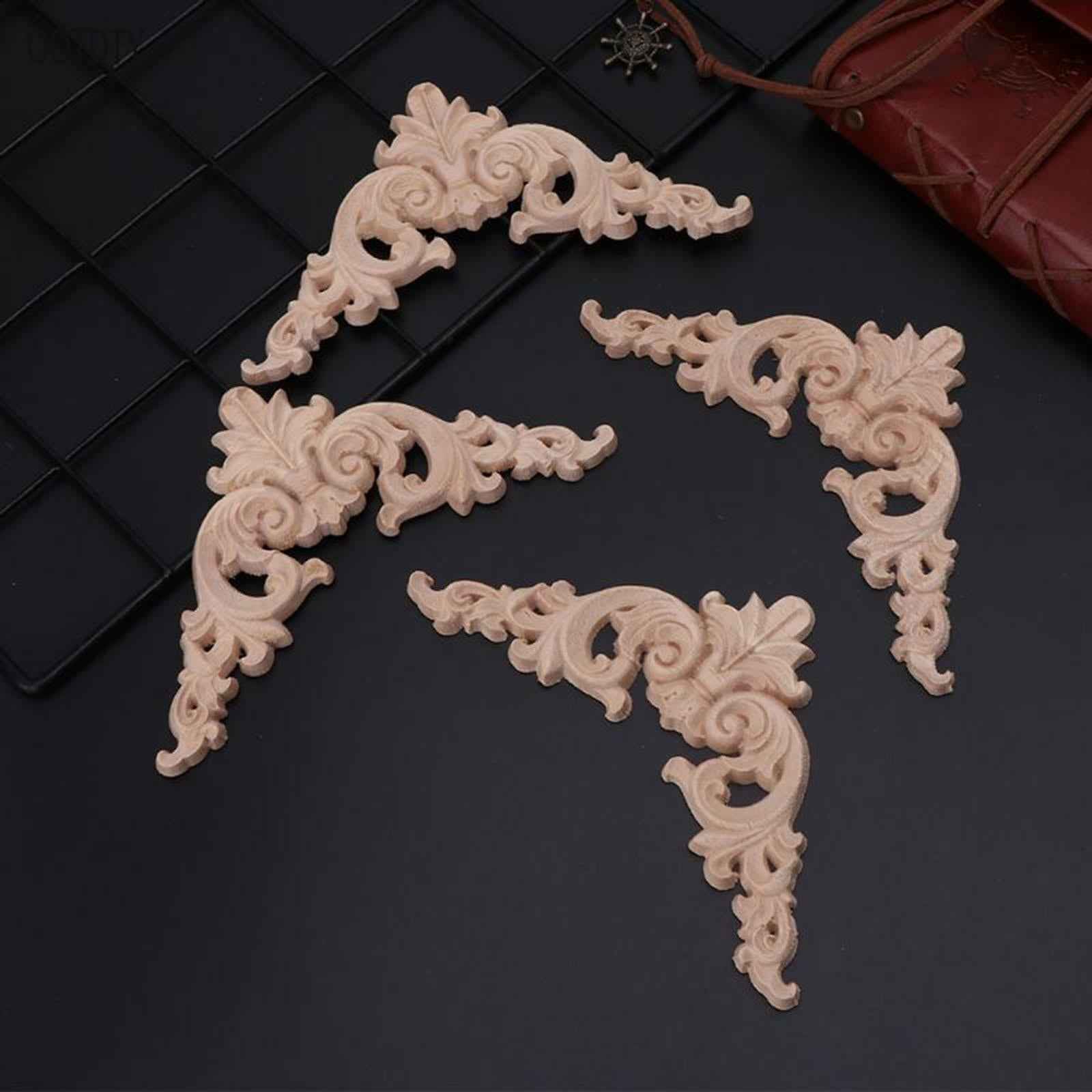 4Pcs Wood Carved Applique Onlay Door Furniture Ornaments Ornamental 12x12CM