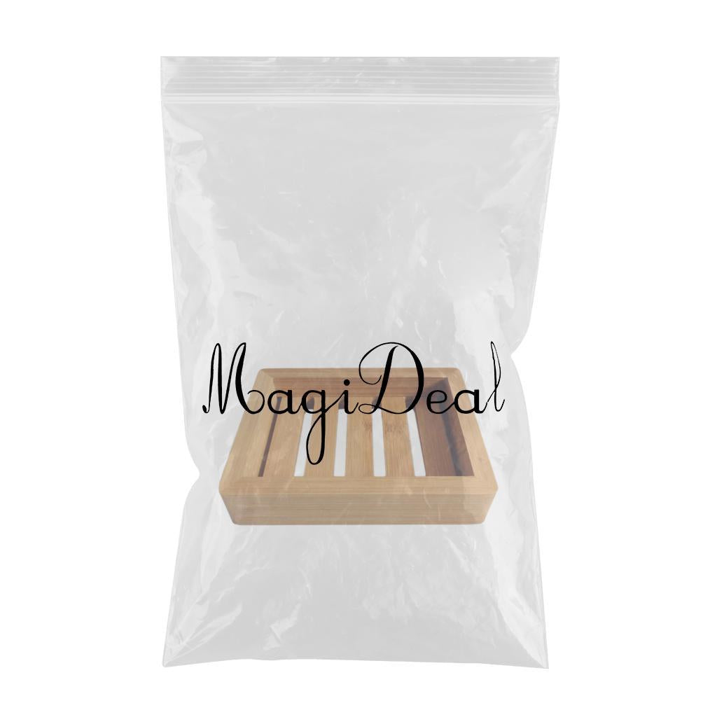 2xWooden Bamboo Soap Dish Tray Holder Bathroom Kitchen Sponge Rack Box