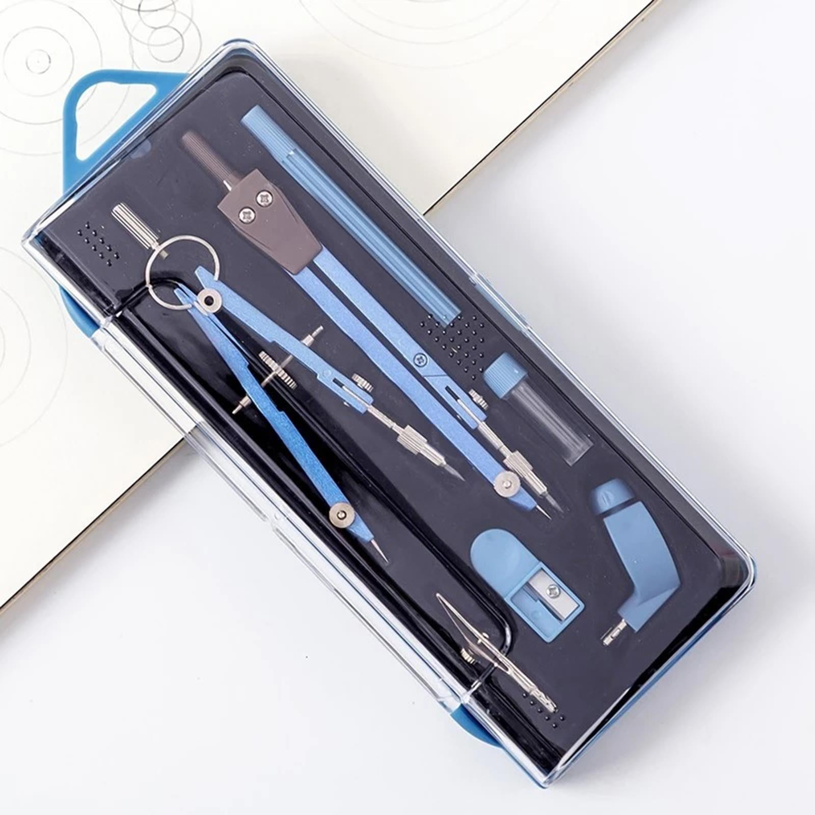 9PCS Professional Drawing Compass Geometry Tool Zinc Alloy Pencil Blue
