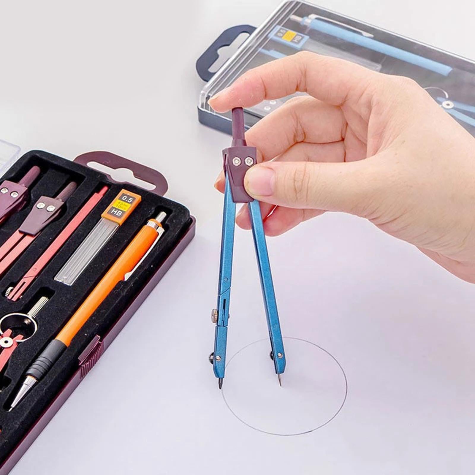 9PCS Professional Drawing Compass Geometry Tool Zinc Alloy Pencil Blue