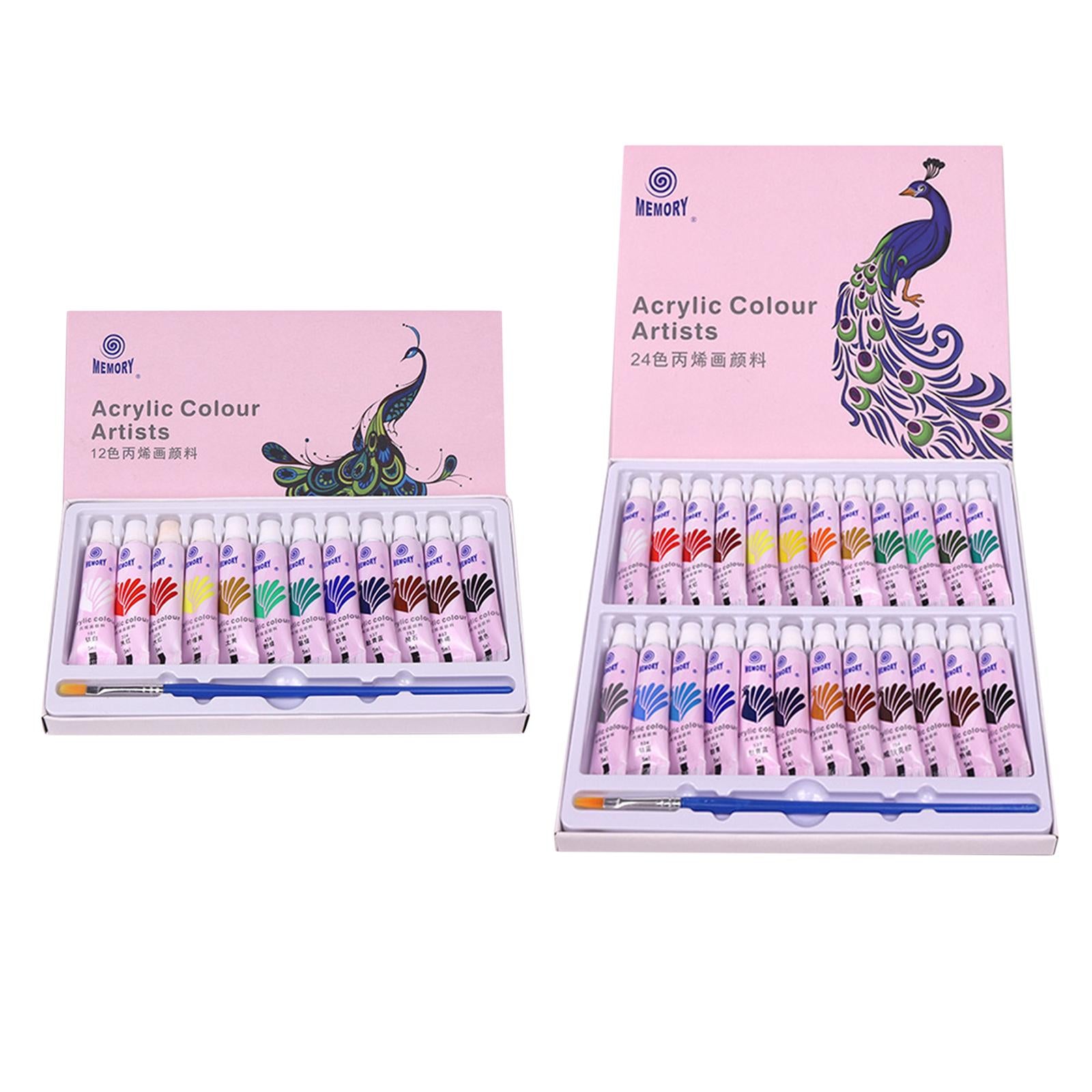 Acrylic Paint Set with 1 Paint Brush Rich Pigments for Crafts 12 Colors