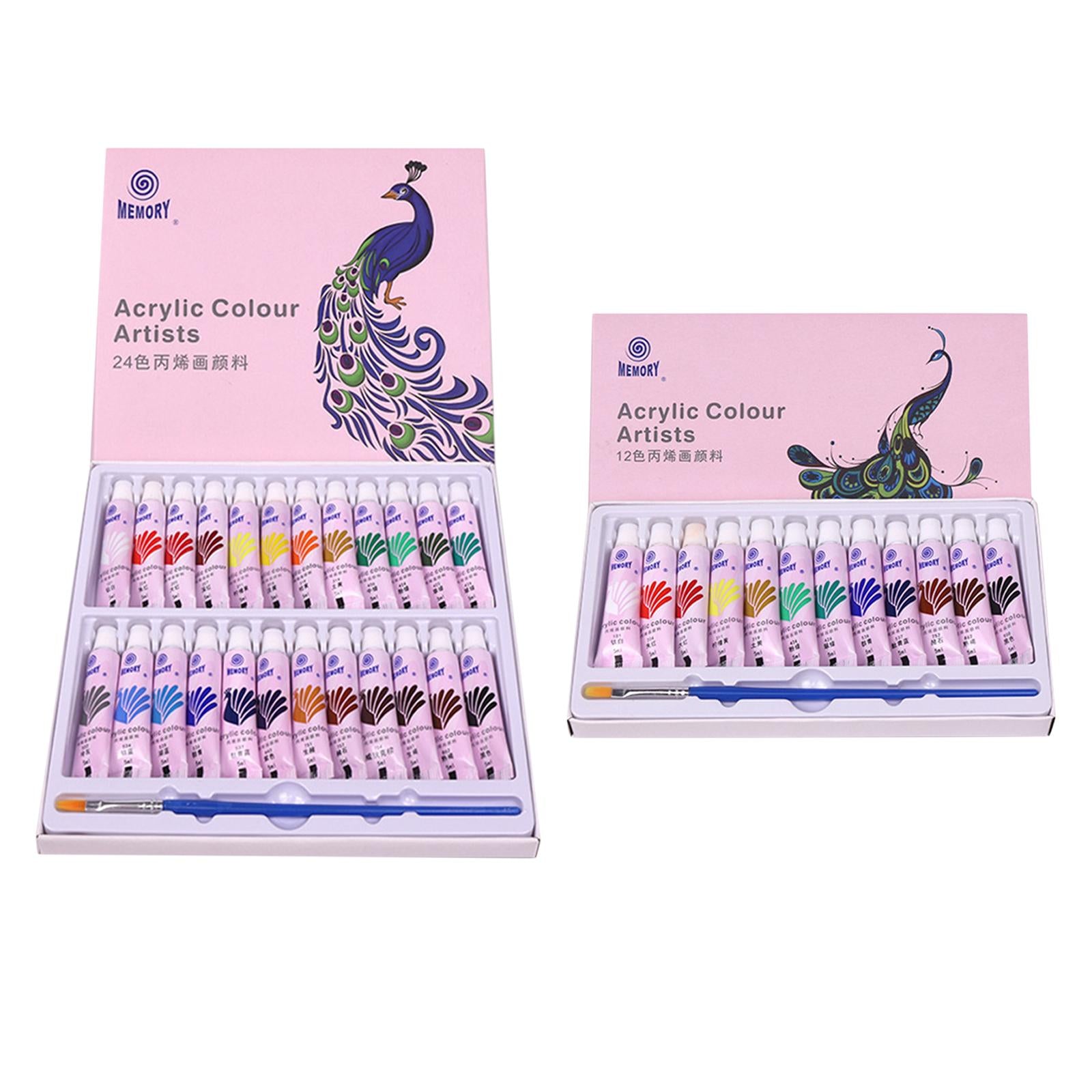 Acrylic Paint Set with 1 Paint Brush Rich Pigments for Crafts 12 Colors