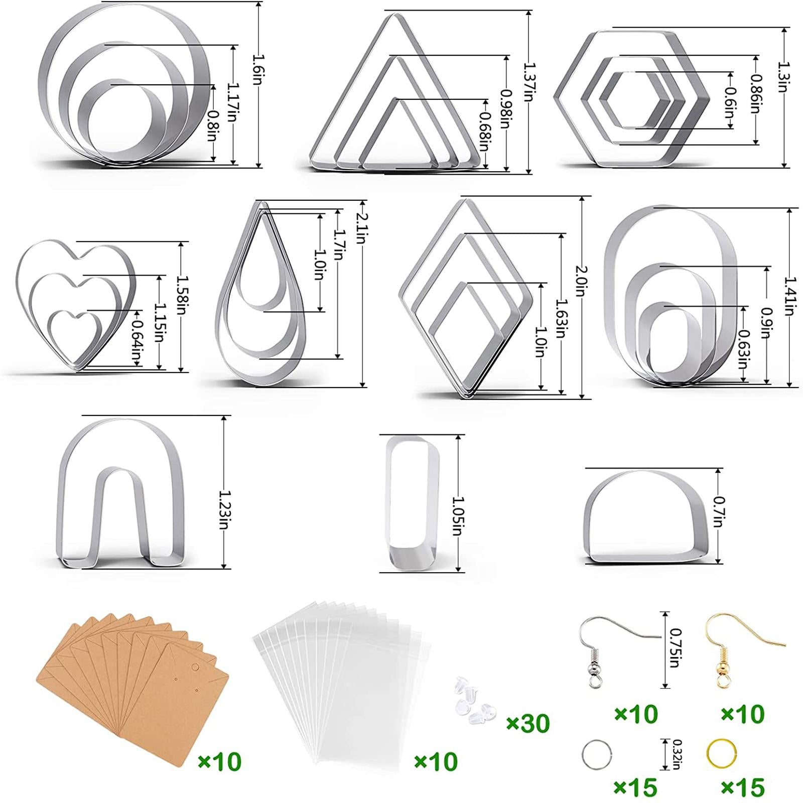 Clay Earring Cutters with Earring Cards and Hooks for Designer 127 Piece Set