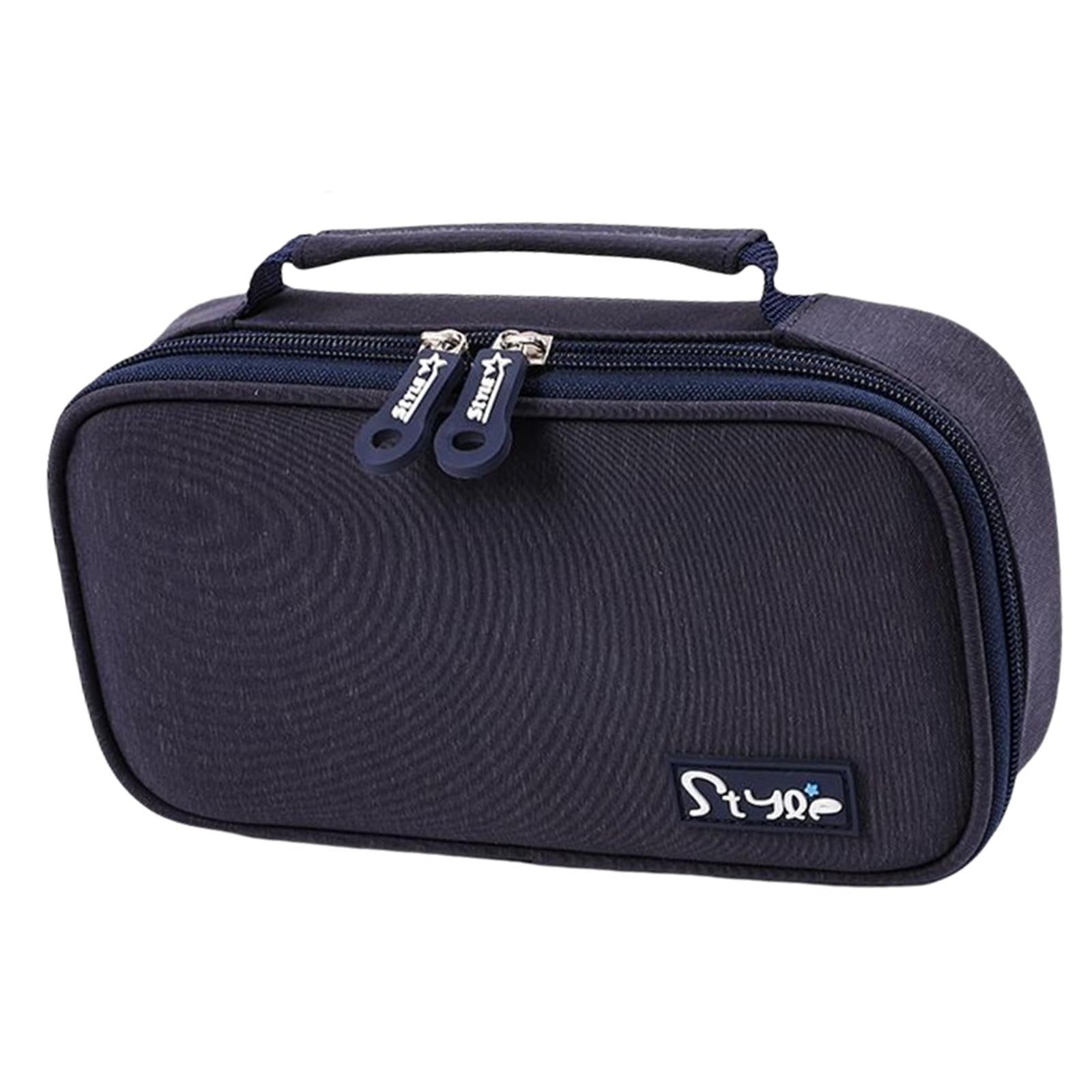 Canvas Pencil Case Pen Bag Stationery Box for Students School Navy Blue