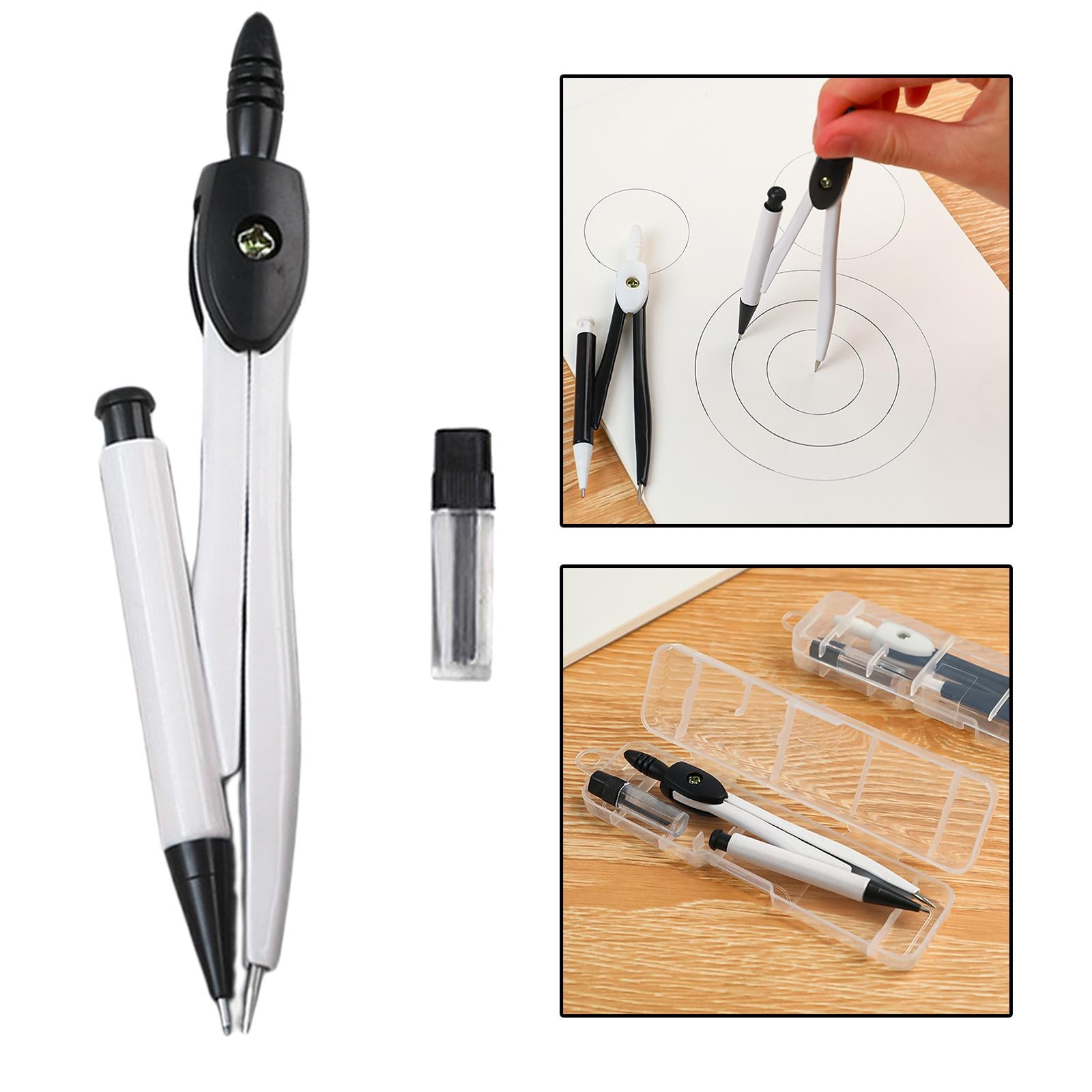 4xProfessional Compass for Geometry, Metal Compasses Circle Drawing Tool White