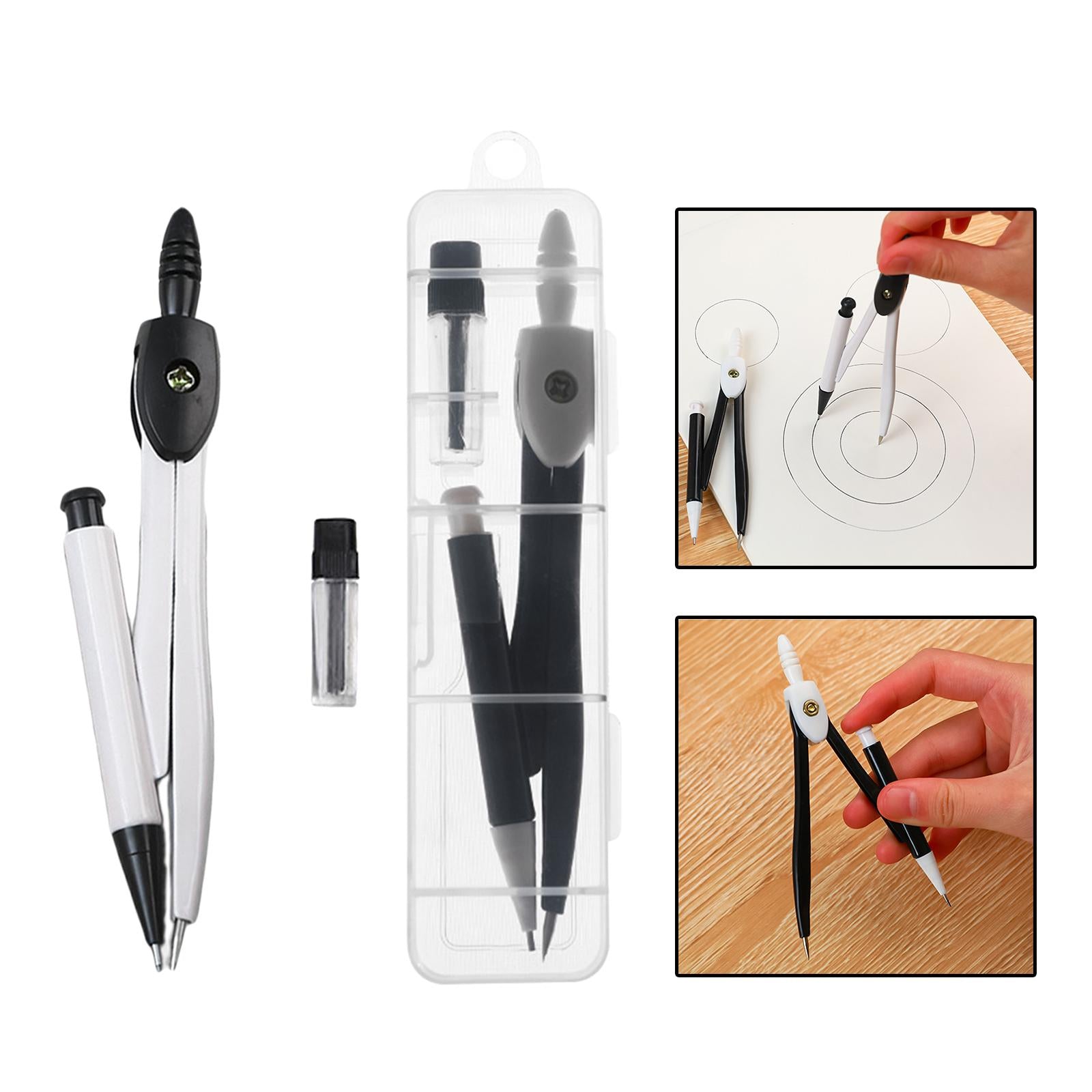 2xProfessional Compass for Geometry, Metal Compasses Circle Drawing Tool White