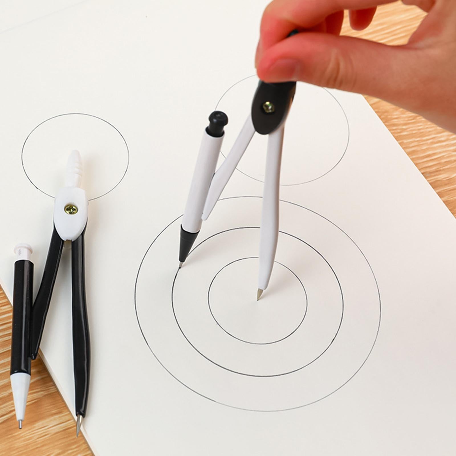 2xProfessional Compass for Geometry, Metal Compasses Circle Drawing Tool White