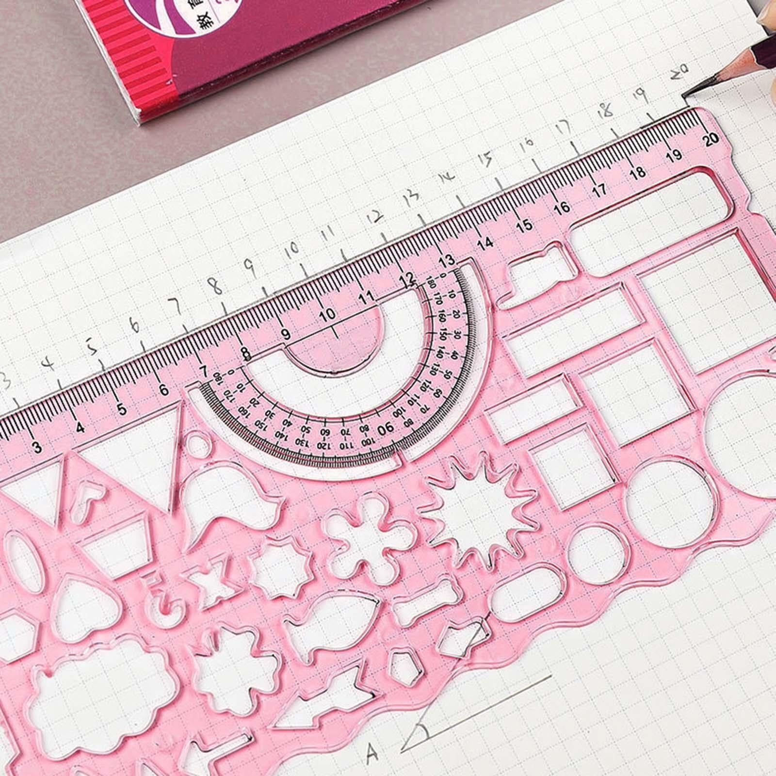 4xMultifunctional Drawing Template Geometric Ruler for Mathematics Building Red
