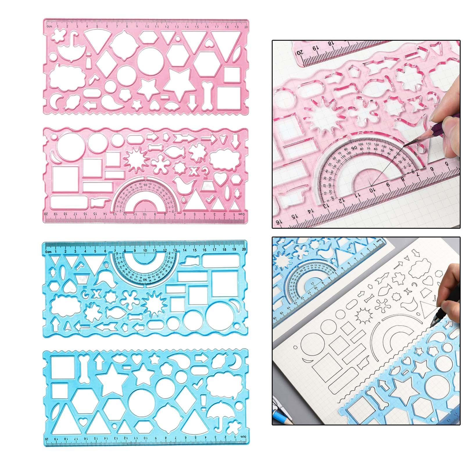 3xMultifunctional Drawing Template Geometric Ruler for Mathematics Building Red
