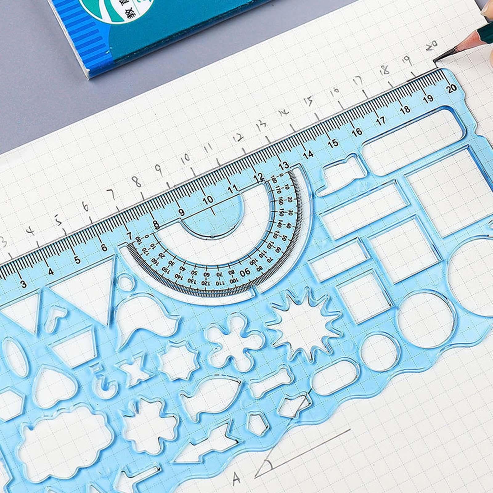 4xMultifunctional Drawing Template Geometric Ruler for Mathematics Building Blue