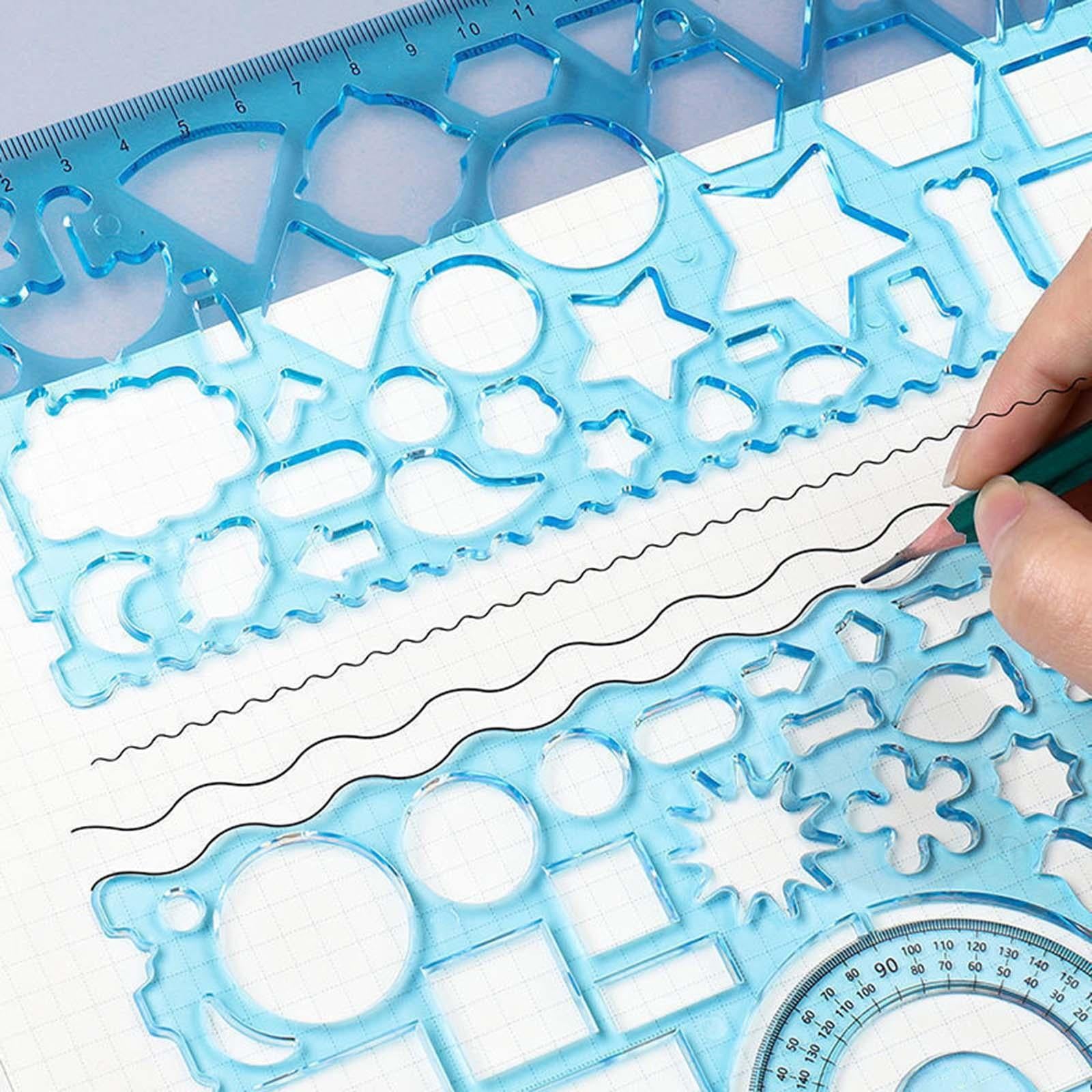 3xMultifunctional Drawing Template Geometric Ruler for Mathematics Building Blue