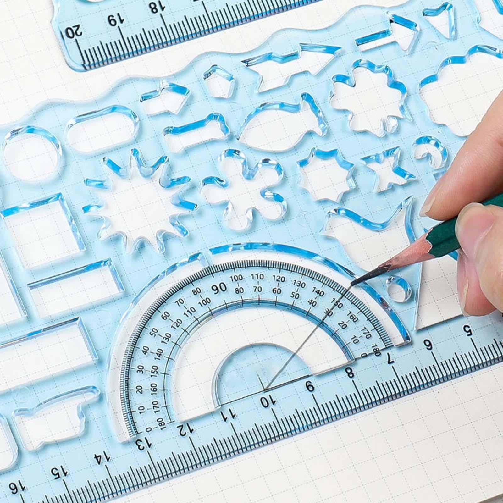 2xMultifunctional Drawing Template Geometric Ruler for Mathematics Building Blue